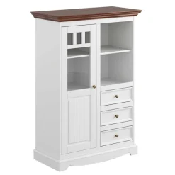 Wohnen Esszimmerschränke|Highboards*Landhaus Highboard in Weiß und Nussbaum Braun - Manipur