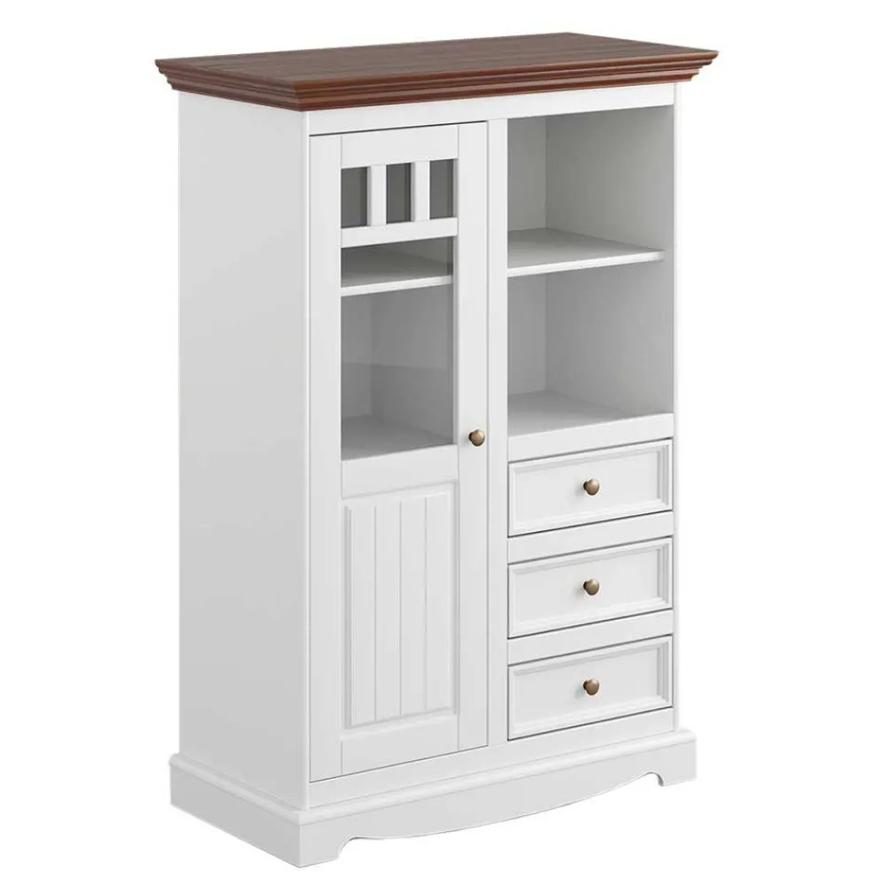 Wohnen Esszimmerschränke|Highboards*Landhaus Highboard in Weiß und Nussbaum Braun - Manipur