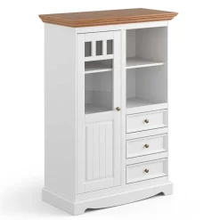 Wohnen Landhaus Highboard in Weiß und Eiche - Bordona