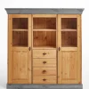 Wohnen Landhaus Highboard mit Glas aus Kiefer - Eshelas