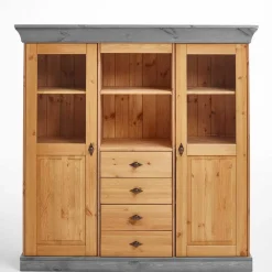 Wohnen Landhaus Highboard mit Glas aus Kiefer - Eshelas