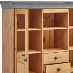 Wohnen Landhaus Highboard mit Glas aus Kiefer - Eshelas