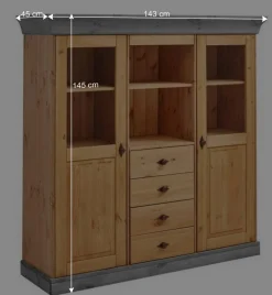 Wohnen Landhaus Highboard mit Glas aus Kiefer - Eshelas