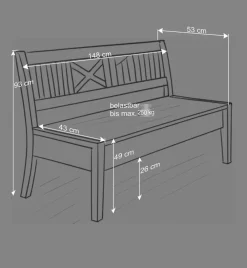 Wohnen Küchenbänke|Esszimmerbänke*Landhaus Holzbank Jytte drei Sitzplätze