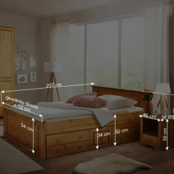 Wohnen Naturholzmöbel|Betten*Landhaus Holzbett & Nachttische - Imressa (dreiteilig)