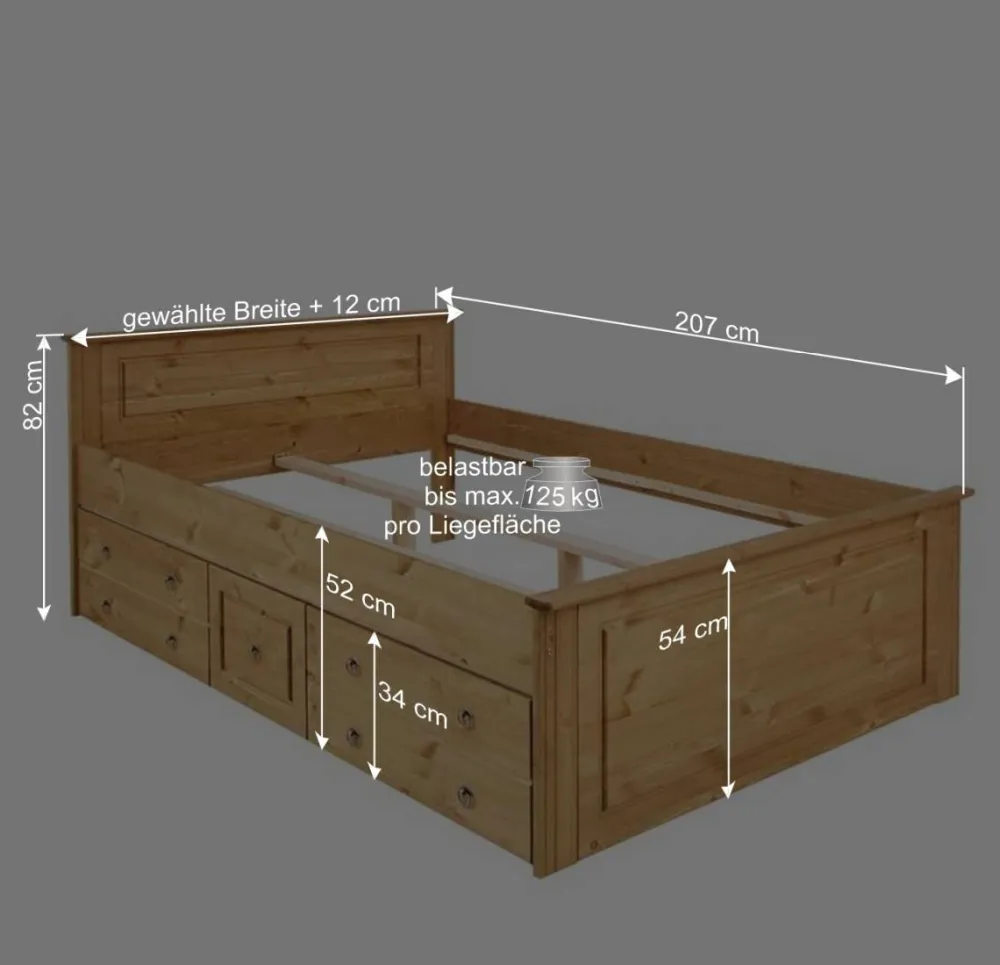 Wohnen Naturholzmöbel|Betten*Landhaus Holzbett & Nachttische - Imressa (dreiteilig)