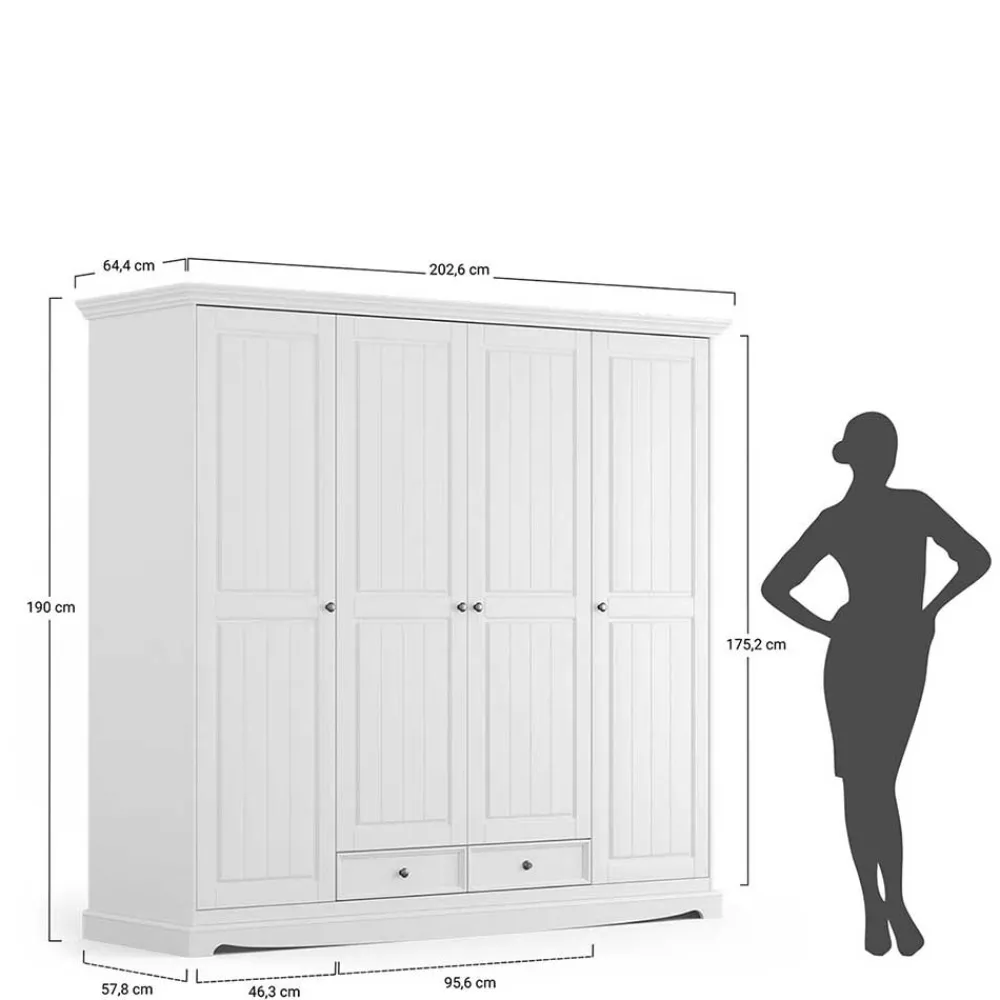 Wohnen Weiße Möbel|Naturholzmöbel*Landhaus Kleiderschrank in Weiß lackiert - Indico