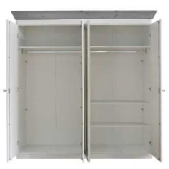 Wohnen Skandinavische Möbel|Glasmöbel*Landhaus Kleiderschrank in Weiß und Kiefer Grau - Caneon