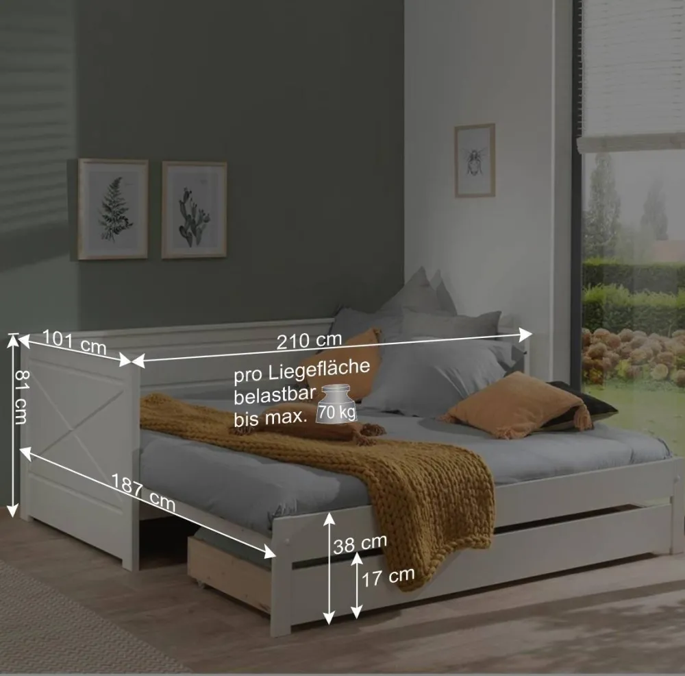 Wohnen Skandinavische Möbel|Jugendbetten*Landhaus Kojenbett zum Ausziehen - Tradora