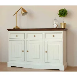 Wohnen Küchenschränke|Sideboards & Kommoden*Landhaus Kombikommode in Weiß und Nussbaum - Manipur