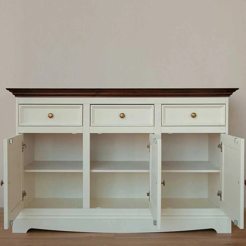 Wohnen Küchenschränke|Sideboards & Kommoden*Landhaus Kombikommode in Weiß und Nussbaum - Manipur