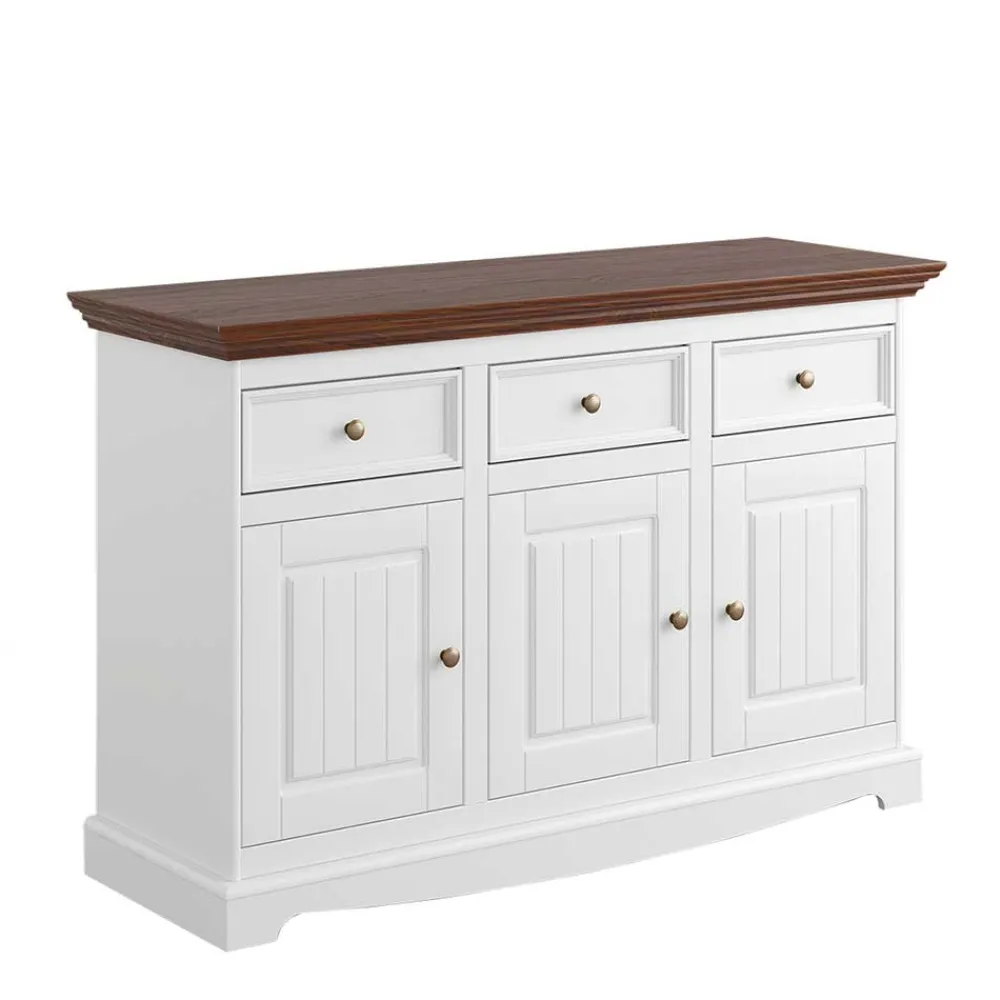 Wohnen Küchenschränke|Sideboards & Kommoden*Landhaus Kombikommode in Weiß und Nussbaum - Manipur