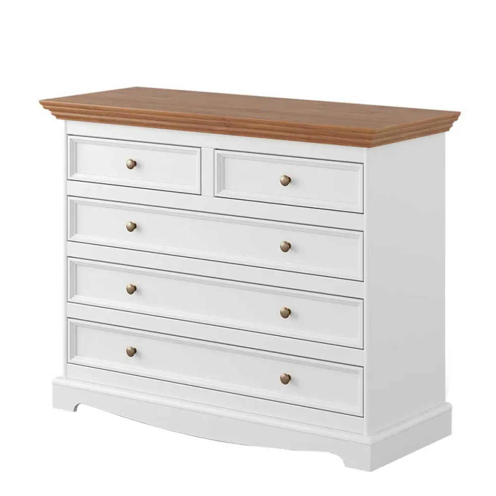 Wohnen Weiße Möbel|Landhausmöbel*Landhaus Kommode mit fünf Schubladen - Bordona