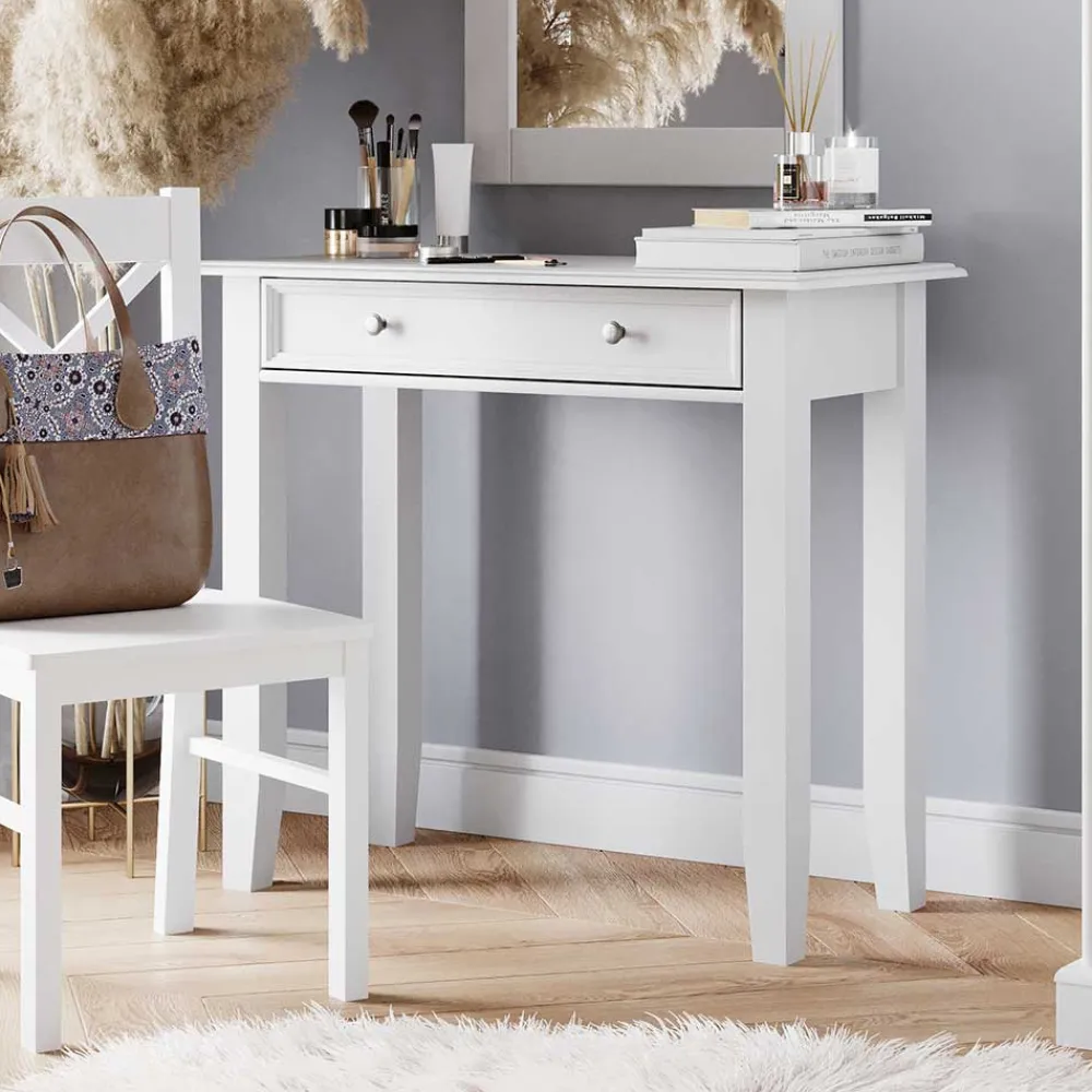 Wohnen Schminktische*Landhaus Konsolentisch mit Schublade in Weiß - Indico