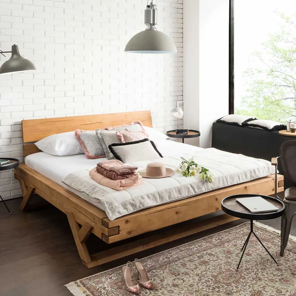 Wohnen Naturholzmöbel|Betten*Landhaus Massivholzbett mit Kufen - Fuertun