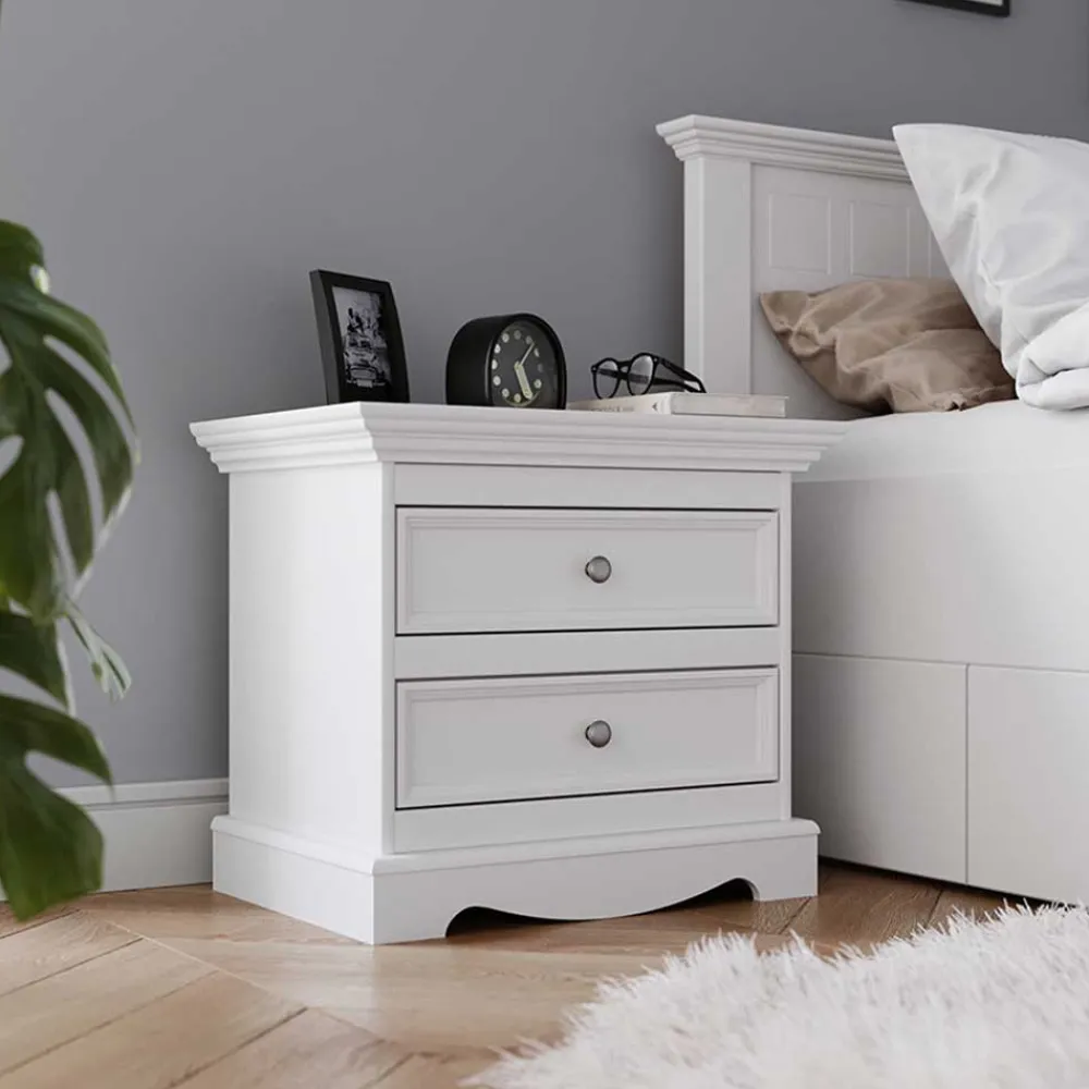 Wohnen Nachttische*Landhaus Nachtkommode in Weiß lackiert - Indico
