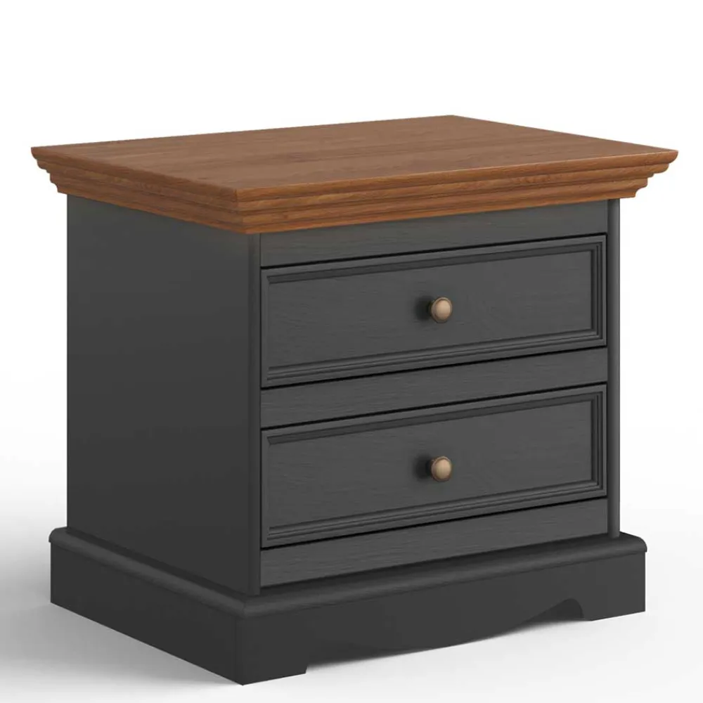 Wohnen Nachttische*Landhaus Nachtkommode in Grau und Eiche - Witenga
