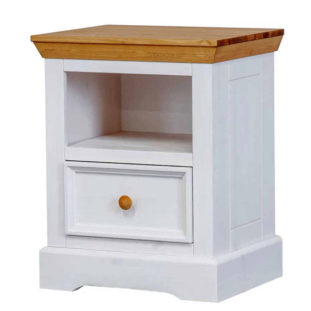 Wohnen Landhaus Nachtschrank in Weiß & Eichefarben - Envicron
