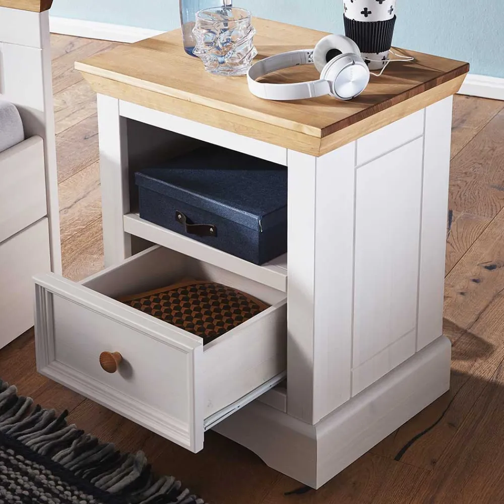 Wohnen Landhaus Nachtschrank in Weiß & Eichefarben - Envicron