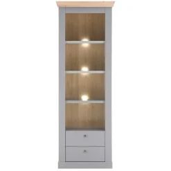 Wohnen Vitrinen|Wohnzimmer-Vitrinen*Landhaus Regal in Lichtgrau & Eiche NB - Buleta