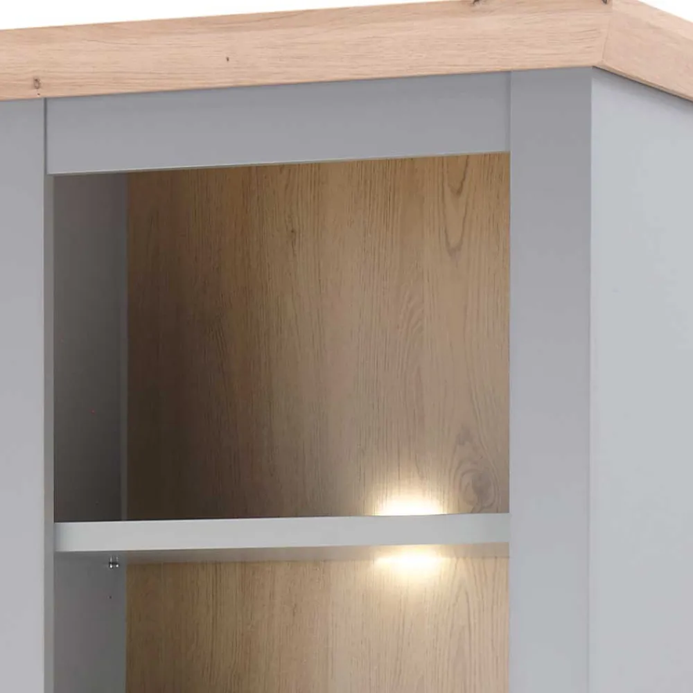 Wohnen Vitrinen|Wohnzimmer-Vitrinen*Landhaus Regal in Lichtgrau & Eiche NB - Buleta