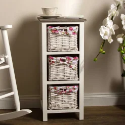 Wohnen Weiße Möbel|Naturholzmöbel*Landhaus Regal mit drei Körben - Migorys