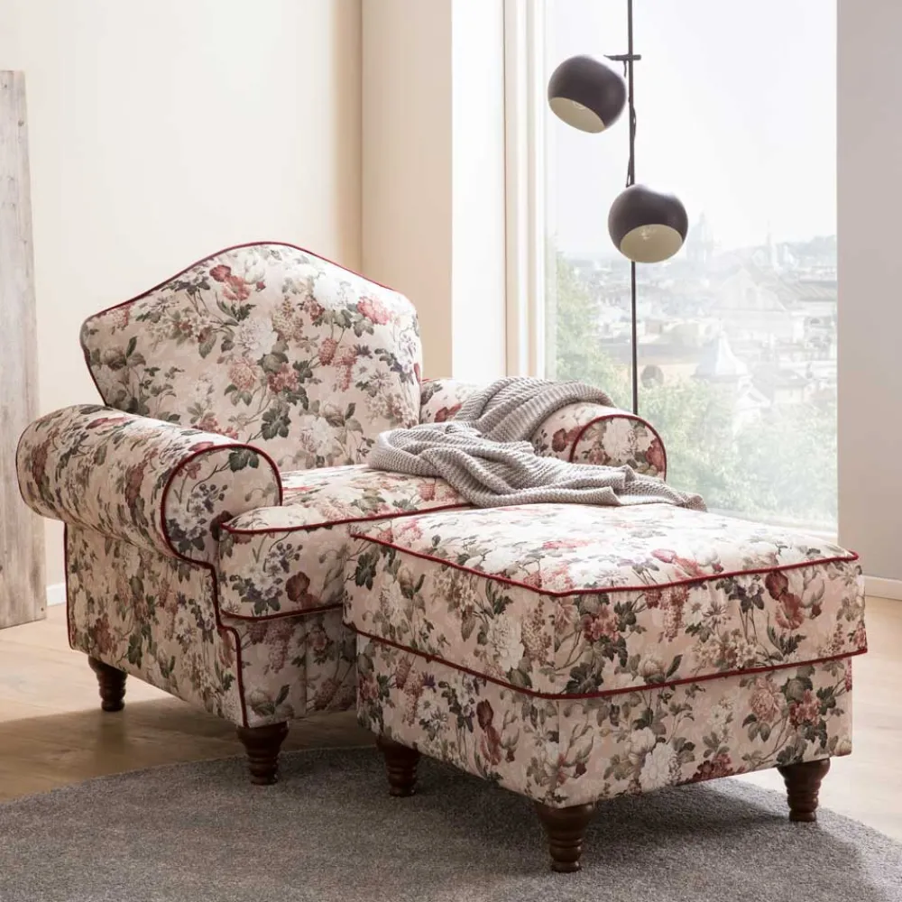 Wohnen Landhaus Sessel und Hocker Set - Baonga (zweiteilig)