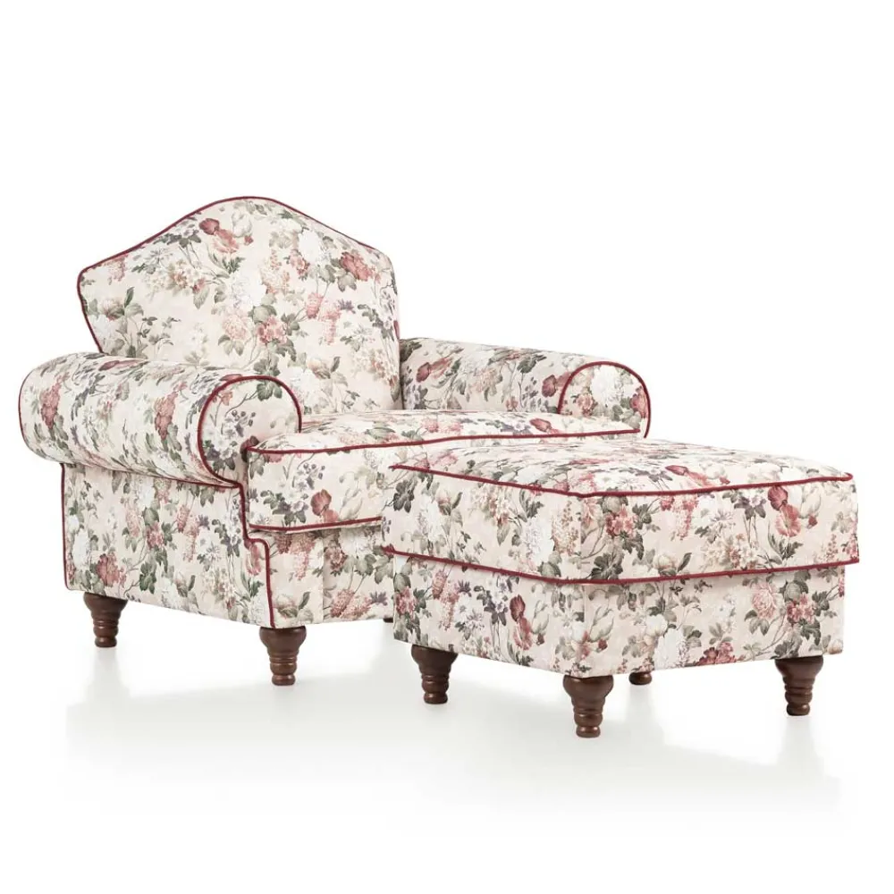 Wohnen Landhaus Sessel und Hocker Set - Baonga (zweiteilig)