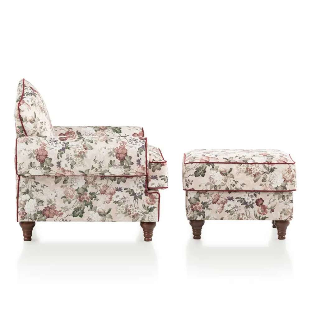 Wohnen Landhaus Sessel und Hocker Set - Baonga (zweiteilig)