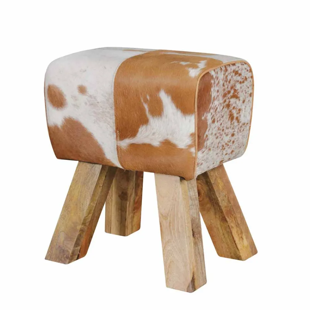 Wohnen Barhocker|Hocker*Landhaus Sitzhocker Darinca mit Ziegenfell und Holz