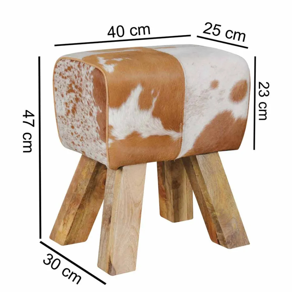 Wohnen Barhocker|Hocker*Landhaus Sitzhocker Darinca mit Ziegenfell und Holz
