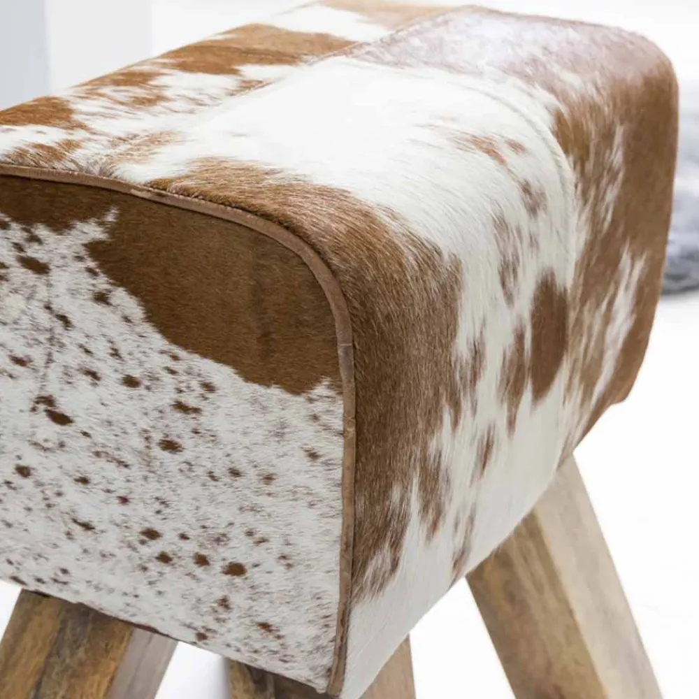 Wohnen Barhocker|Hocker*Landhaus Sitzhocker Darinca mit Ziegenfell und Holz