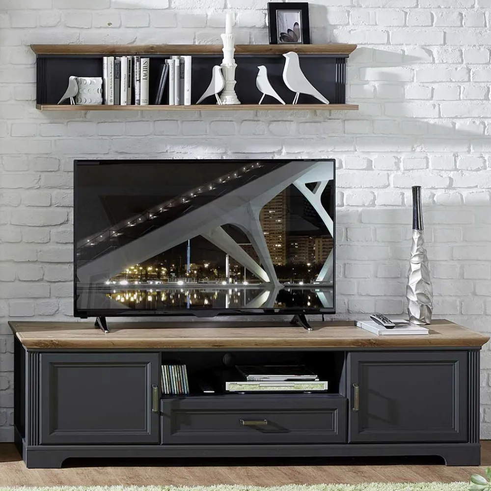 Wohnen Wohnzimmer Komplett*Landhaus TV Bank & Wandregal zweifarbig - Thumbs (zweiteilig)