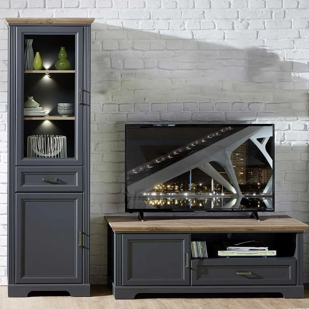 Wohnen Wohnzimmerschränke|Wohnwände*Landhaus TV Lowboard & Standvitrine - Thumbs (zweiteilig)