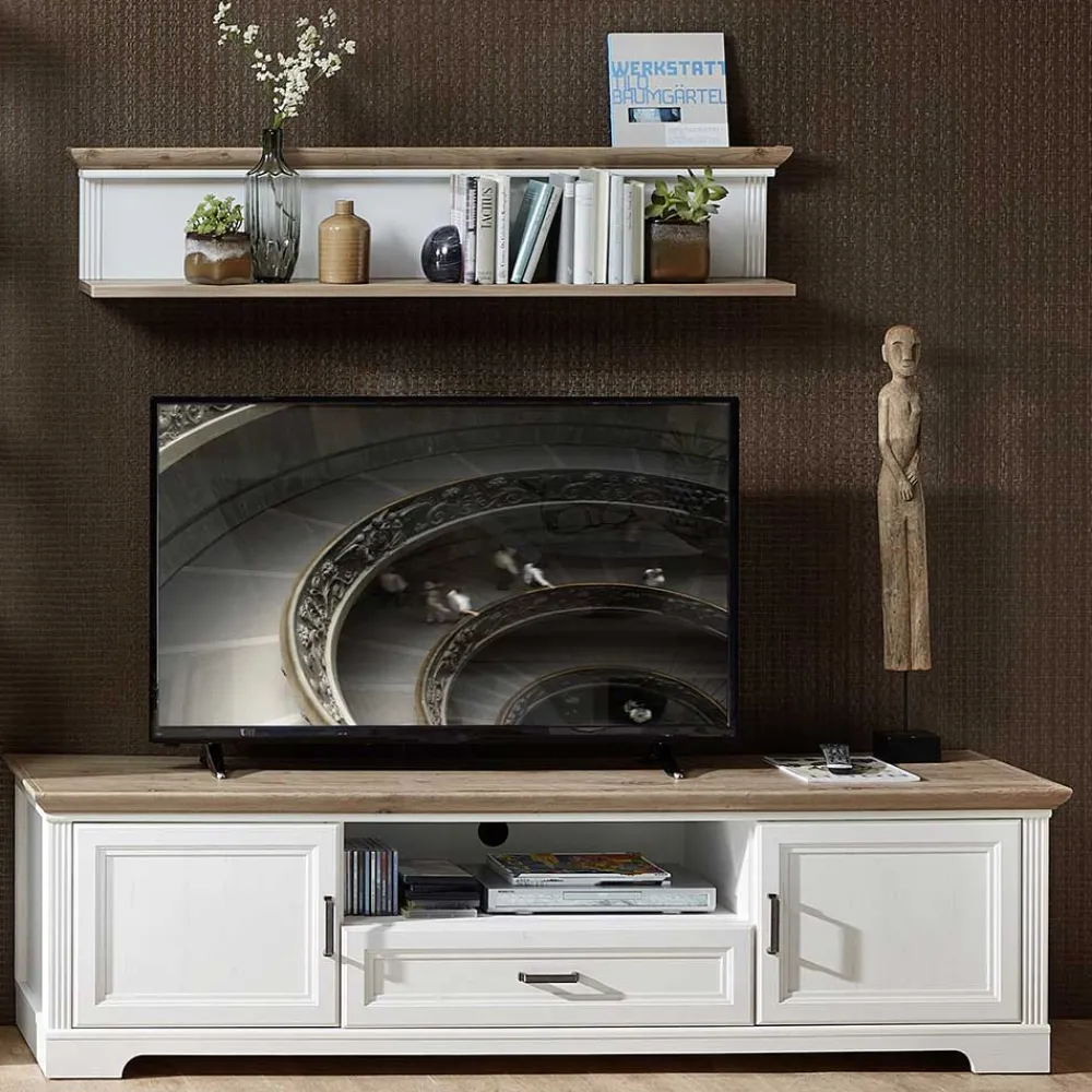 Wohnen Landhaus TV Lowboard & Wandregal Set - Sinolita (zweiteilig)