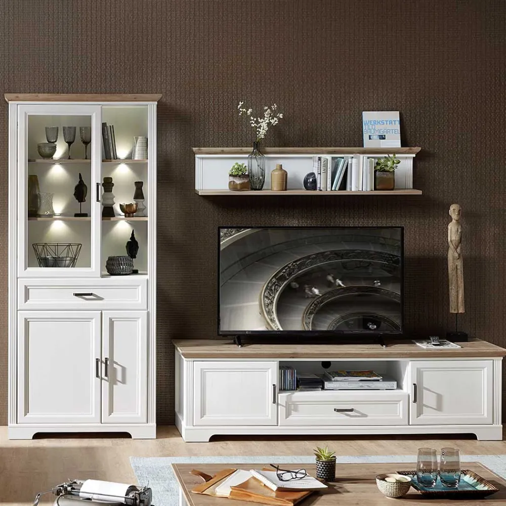 Wohnen Wohnwände|Wohnwand*Landhaus TV Wohnkombination mit LED - Sinolita (dreiteilig)