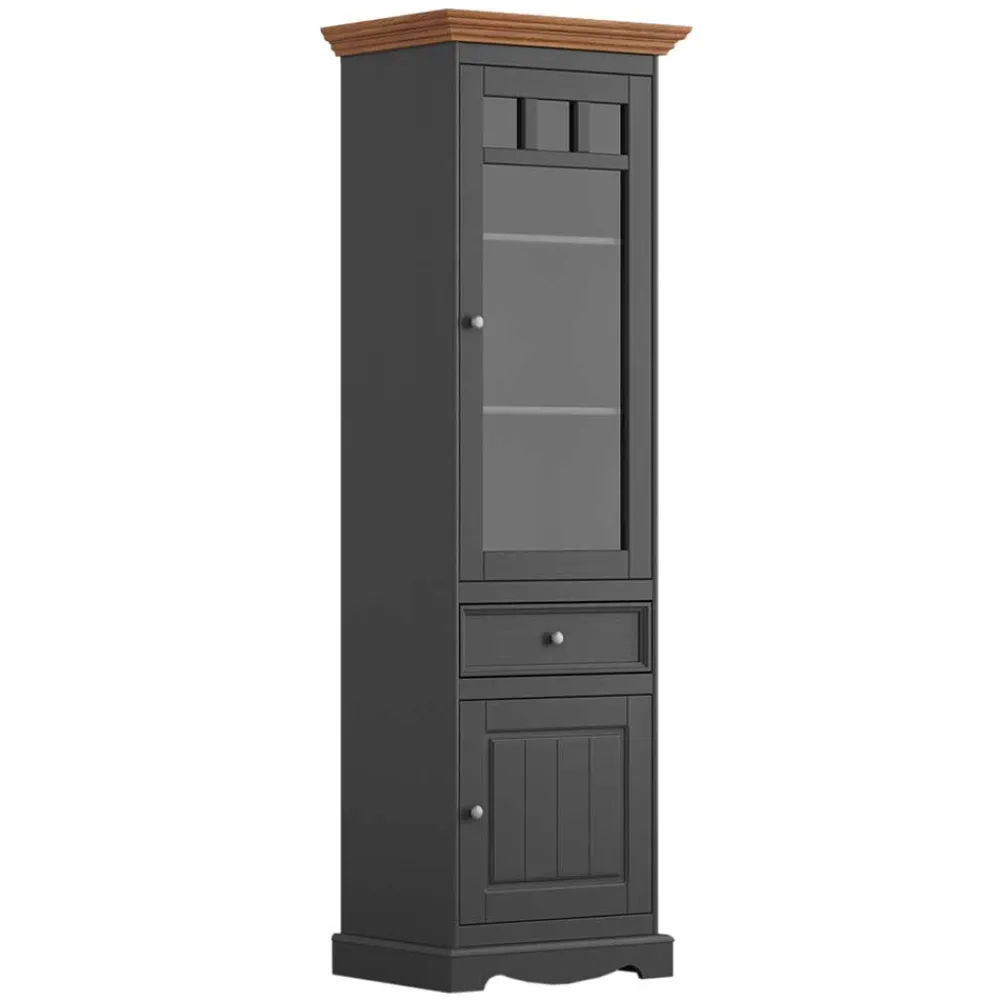 Wohnen Vitrinen|Wohnzimmer-Vitrinen*Landhaus Vitrine in Grau und Eiche - Witenga