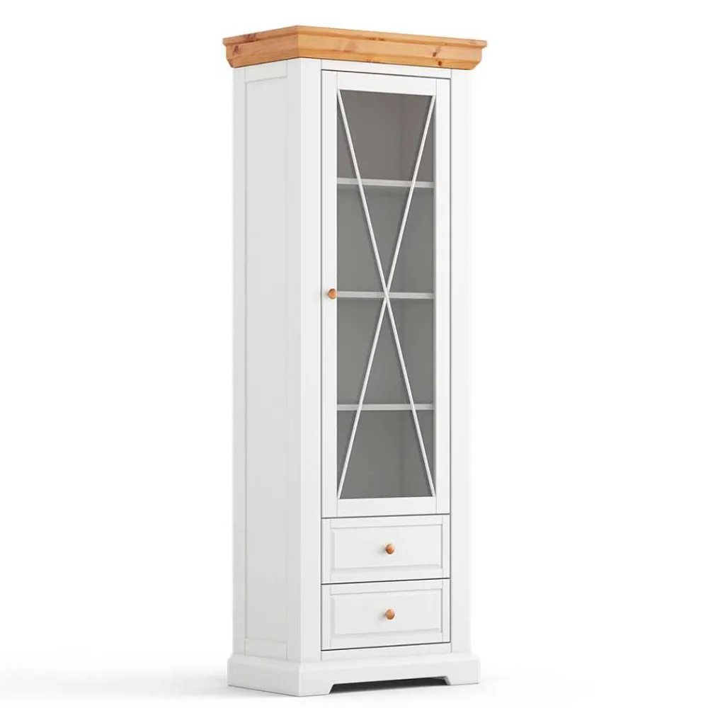 Wohnen Landhaus Vitrine in Weiß & Kiefer Natur - Saluts