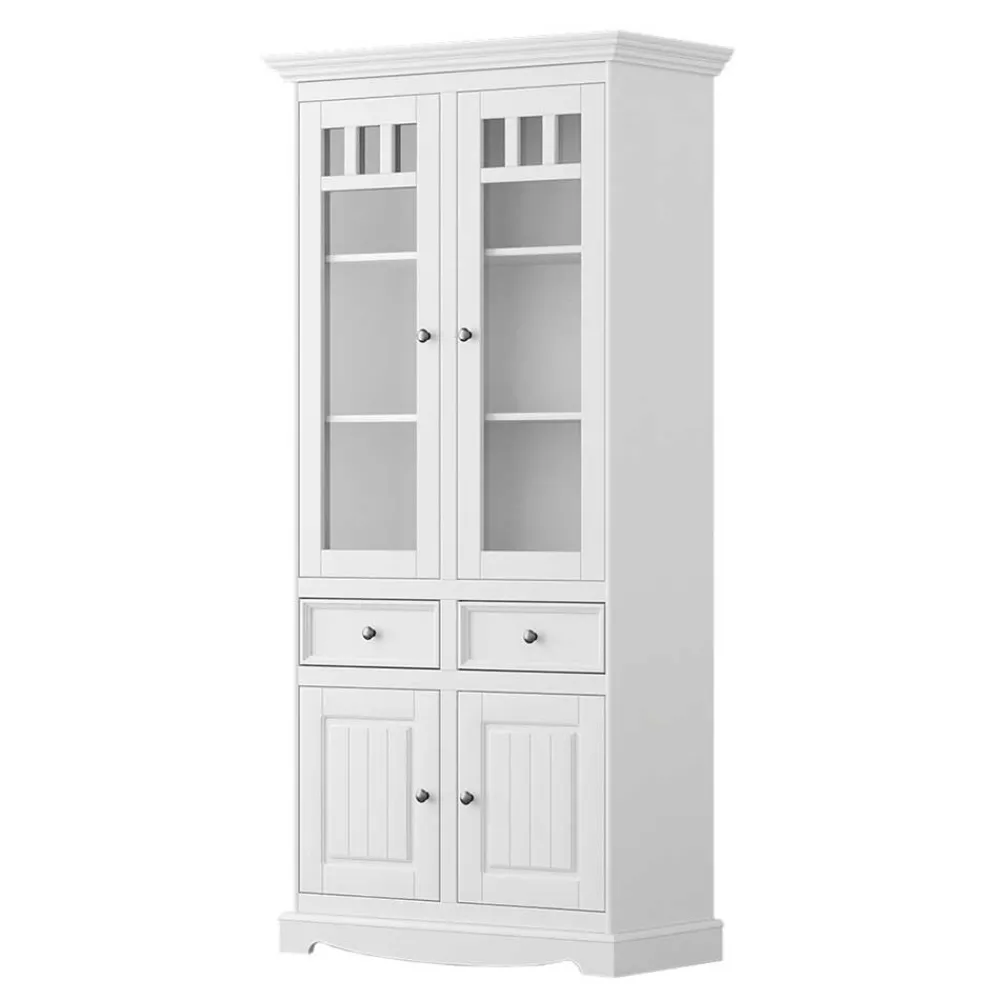 Wohnen Landhaus Vitrinenschrank in Weiß lackiert - Indico