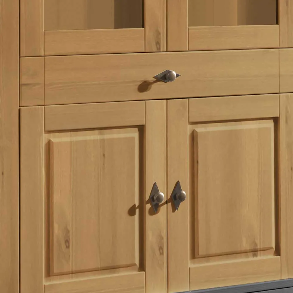 Wohnen Esszimmer-Vitrinen*Landhaus Vitrinenschrank in Kiefer Lauge & Grau - Eshelas