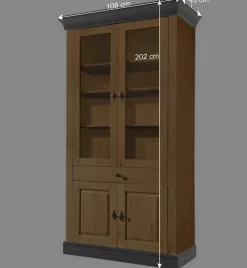 Wohnen Esszimmer-Vitrinen*Landhaus Vitrinenschrank in Kiefer Lauge & Grau - Eshelas