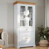 Wohnen Vitrinen|Wohnzimmer-Vitrinen*Landhaus Vitrinenschrank in Weiß & Natur Kiefer - Saluts