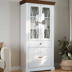 Wohnen Landhaus Vitrinenschrank aus Kiefer zweifarbig - Zalya