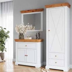 Wohnen Landhaus Wandspiegel mit Kiefernholz Rahmen - Saluts