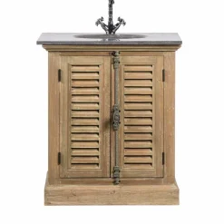 Wohnen Waschtisch|Waschbeckenunterschränke*Landhaus Waschtisch mit Becken & Steinplatte Harrosands & Kiefer Antik teilmassiv