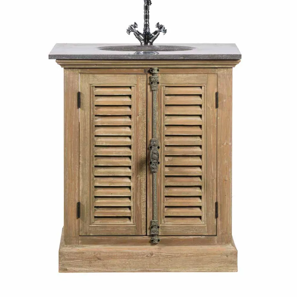 Wohnen Waschtisch|Waschbeckenunterschränke*Landhaus Waschtisch mit Becken & Steinplatte Harrosands & Kiefer Antik teilmassiv