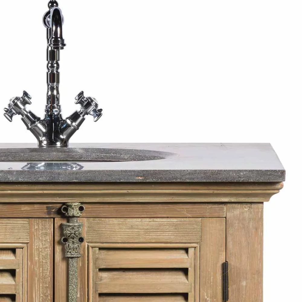 Wohnen Waschtisch|Waschbeckenunterschränke*Landhaus Waschtisch mit Becken & Steinplatte Harrosands & Kiefer Antik teilmassiv