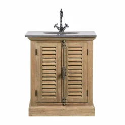 Wohnen Waschtisch|Waschbeckenunterschränke*Landhaus Waschtisch mit Becken & Steinplatte Harrosands & Kiefer Antik teilmassiv