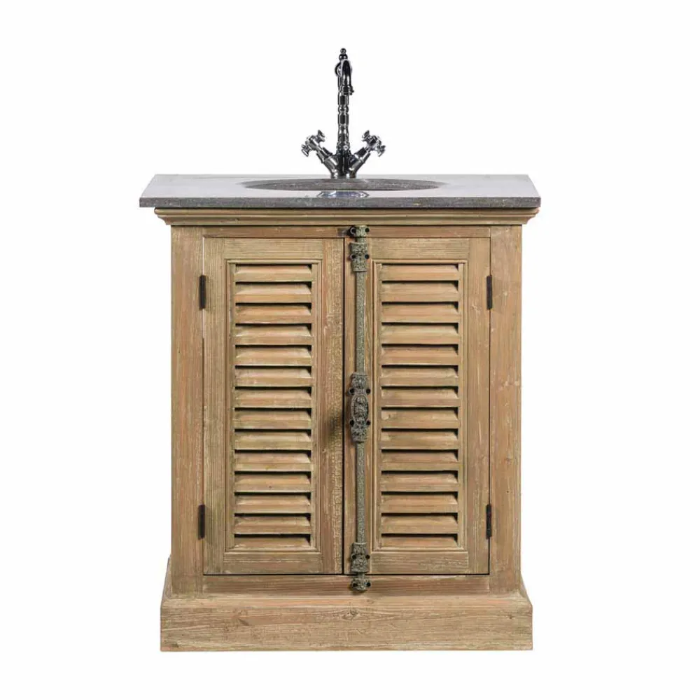 Wohnen Waschtisch|Waschbeckenunterschränke*Landhaus Waschtisch mit Becken & Steinplatte Harrosands & Kiefer Antik teilmassiv