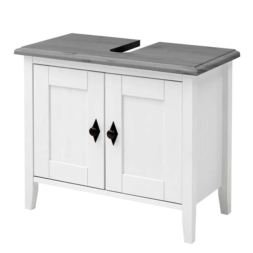Wohnen Landhaus Waschtischunterschrank in Weiß & Grau - Mirandesca